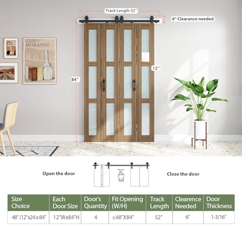 Image of FREDBECK Bifold Barn Doors 48X84(12x84) Frosted Glass, Brown Bifold Doors