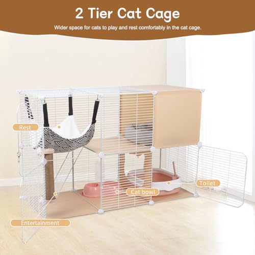 BriSunshine Gaiolas internas para gatos de 2 camadas, caixa de metal para animais de estimação, casa