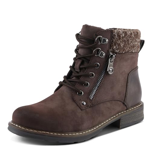 PATRIZIA Women's JADELYN Hiker Booties with Sweater-Knit Collar, Metal Eyelets, and Zipper Closure Chocolate Brown EU 39 / US 8.5