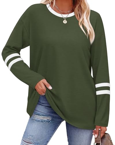 Image of Sampeel Long Sleeve Shirts for Women Color Block Casual Tops Fall Outfits 2026 Basic Tees Trendy Spring Clothes