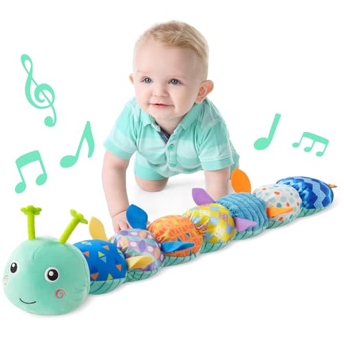 Image of LIGHTDESIRE Baby Toys Musical Caterpillar,Infant Stuffed Animal Toy with Crinkle and Rattles,Soft Sensory Toys with Textures for Tummy Time Newborn Boys Girls 0 3 6 12 Months(Blue)