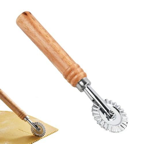 Solvio Professional Pasta Cutter Wheel zinc alloyRavioli Cutter with Ergonomic Wood Handle for Dumpling Pastry and Noodle - Kitchen Gadget