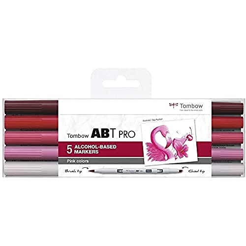 Marqueur à base d'alcool ABT PRO Tombow rose 5pcs feutre double pointe dessin manga