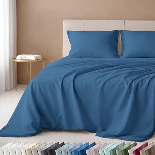 Image of California Design Den Extra Long Twin Sheets Set - Luxury 600 Thread Count Sateen, Natural 100% Cotton XL Twin Sheet Set, Fully Elasticized Deep Pockets, Durable Bedding for Dorm Room - Parisian Blue