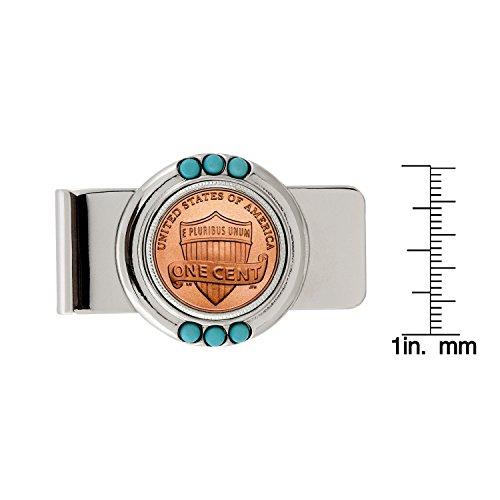 Coin Money Clip - Lincoln Union Shield Penny | Brass Moneyclip Layered in Silver-Tone Rhodium | Genuine Turquoise Stones | Holds Currency, Credit Cards, Cash | Genuine U.S. Coin | Certificate2