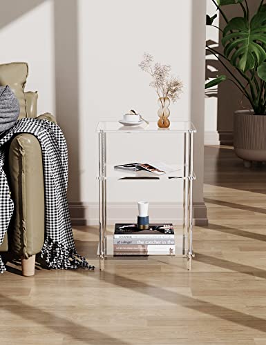 Acrylic Side Table Clear 3-Tier End Table For Living Room, Office, Hallway, Bedroom Small Bedside Table #TOP3