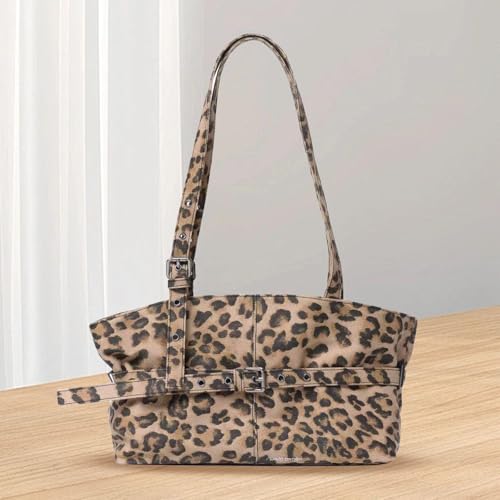 PU Leather Shoulder Bag for Women, Vintage Leopard Print Tote Bag, Brown Purse, Top-Handle Handbag with Adjustable Strap2