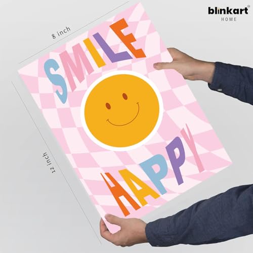 Image of BLINKART Smile Happy Aesthetic Modern Art Walls With Frame | Natural Wood Texture | Living Room Bedroom Office Wall Decoration | Poster Home Decor Frames Wall Bedroom | 12x8 Inches (D70)
