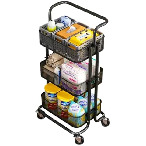 TG Thistle Gem 3 Tier Kitchen Cart Storage Trolley with Handle and Wheels Cover