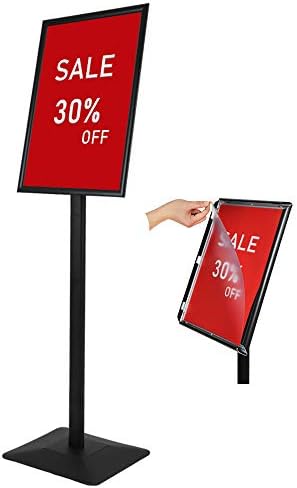 DISPLAYSWORKER Adjustable Heavy Duty Pedestal Sign Holder Floor Stand,Sign Stand Poster Stand Aluminum Snap Open Frame,Standing Floor for 8.5X 11 inch,Vertical/Horizontal View,Black