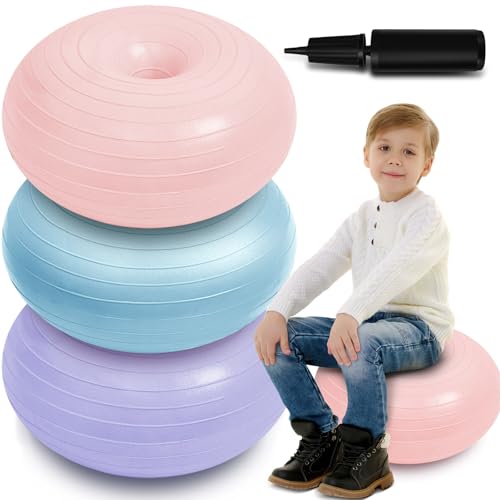 Image of Lewtemi 1 /2 /3 Pcs Flexible Seating for Classroom Elementary 20 Inch Yoga Ball Chair for Kids Wobble Chair for Sensory Kids Large Donut Ball Seats with Inflator for School Office