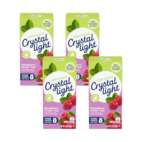 Crystal Light Green Tea Raspberry Drink Mix (20 Pitcher Packets, 4 Canisters Of 5)