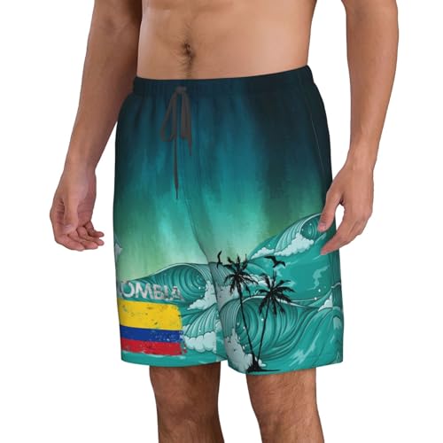 Men's Swim Trunks Bathing Suit Hawaiian Swimsuits Vintage Colombia Colombian Flag Pride Beach Shorts with Pockets,2