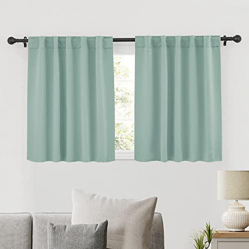 Image of RYB HOME Bathroom Curtains Blackout - Thermal Insulating Privacy Small Window Curtains Short for Bedroom Basement Kitchen Kids Nursery Cabinet, Wide 42 x Long 30 inches, 2 Panels, Aqua