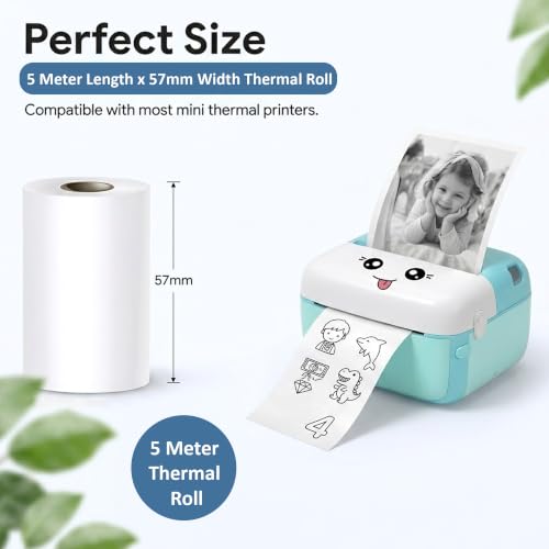 Image of GLUN Pack of 5 Mini Thermal Paper Rolls 57 mm x 5 meters, Non-Adhesive White Printing Paper for Kids Instant Camera, Portable Photo Printer & POS Billing