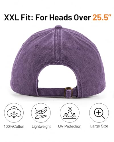 Image of XXL Baseball Cap For Big Heads, Soft Crown Washed Dad Hat, Oversized Denim Cap For Men Women Golf, Travel, Daily Wear