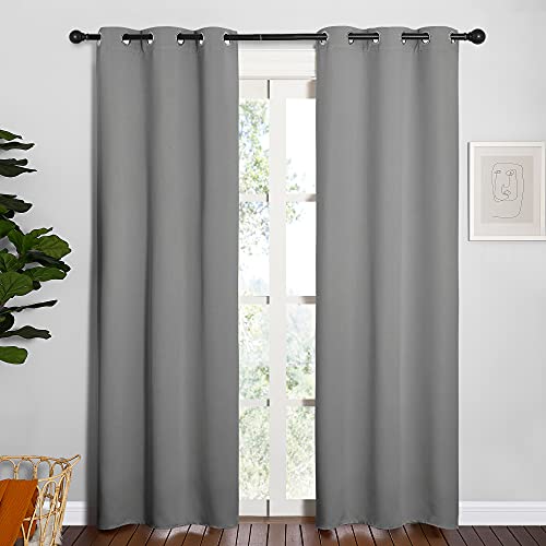 Image of NICETOWN Bedroom Curtains Blackout Drapery Panels, Three Pass Microfiber Thermal Insulated Solid Ring Top Blackout Window Curtains /Drapes (Two Panels, 34 x 84 inches, Silver Grey)