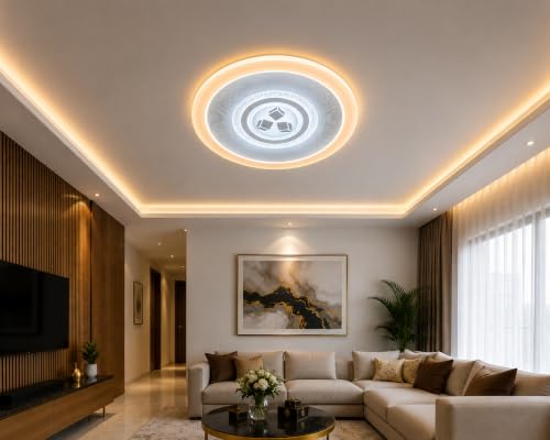 Image of FILLISKA Aluminium Luxurious 3 in 1 Led Ceiling /Wall Chandelier Light with 3 Step Colour Changing Function (Acrylic White-666)
