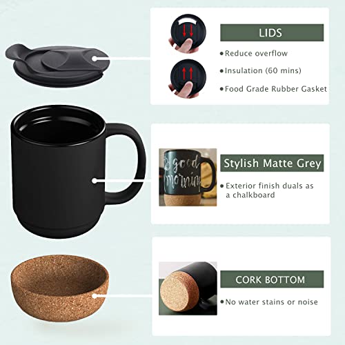 Aceelite Coffee Mug Set Of 2, 15 Oz Large Coffee Mugs With Handle For Tea, Ceramic Mug With Cork Bottom And Lid, Coffee Cups For Women And Men (Black) #TOP2