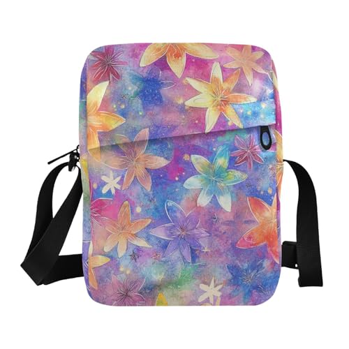 KLL Colorful Flowers Star mens messenger bag crossbody Vegan Leather mens shoulder bags crossbody Travel Shoulder Handbags