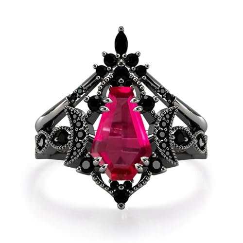 Created Ruby Rings Set for Women Coffin/Kite/Pear/Hexagon/Oval/Round Cut Created Ruby Wedding Band 925 Sterling 10K 14K 18K Gemstone Vintage Inspired Anniversary Promise Ring