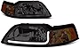 LED Light Bar DRL Strip Headlights Assembly Headlamp Kit Compatible with Ford Mustang 1999-2004, Driver and Passenger Side, Chrome Housing, Smoke Lens