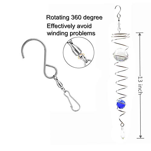 Uoudio Gazing Ball Spiral Tail Wind Spinner Stabilizer，Stress Ball Indoor Outdoor Decoration Stainless Steel Glass Ball With Hanging Swivel Hook 13" Inch（Blue） #TOP2