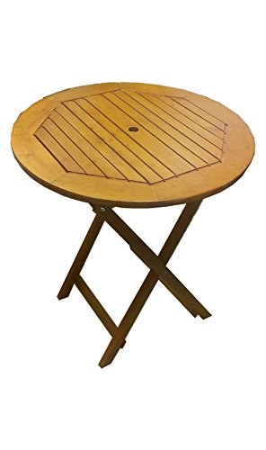 P&J Mesa plegable de madera, redonda, diámetro 70 cm, con agujero para sombrilla (diámetro 70 cm)