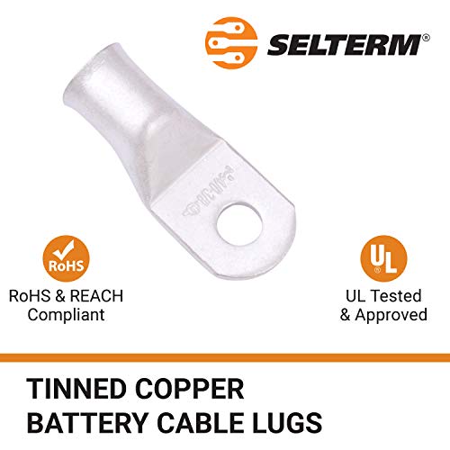 Image of SELTERM 2pcs 4 /0 AWG 3 /8 inch Stud Marine Grade Tinned Copper Battery Lugs