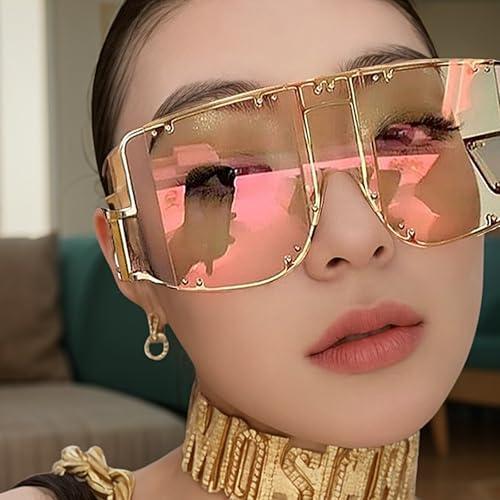 COTIA/Fashion Square Sunglasses Women New Oversized Mirror Men Shades Glasses Luxury Brand Metal Rivet Fashion Female Eyewear2