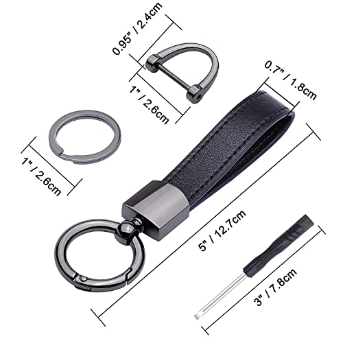 Wisdompro Genuine Leather Car Keychain, Universal Key Fob Keychain Leather Key Chain Holder For Men And Women, 360 Degree Rotatable, With Anti-Lost D-Ring, 3 Keyrings And 1 Screwdriver - Black #TOP5