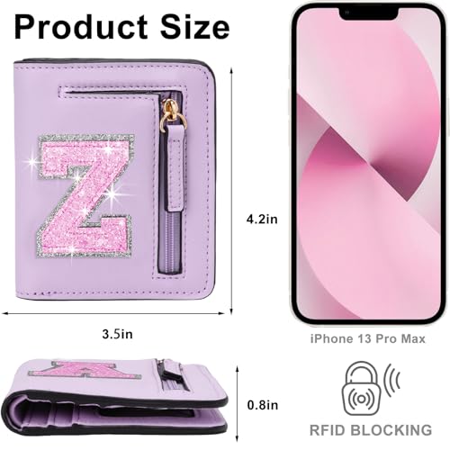 Image of Birthday Gifts for Teen Girl Kids Wallet Girl Wallets Small Initial Rfid Wallet Teen Girls Gift Preppy Stuff for Girls Purple Z