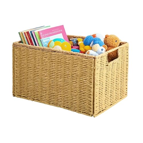 Collapsible Storage Basket, storage boxes for shelves, With Insertion Handle,15*8.6*10 In Hand-Woven Seagrass Storage Basket, Suitable for Kitchen, Bathroom Bedroom and Other Scenes(1pcs)