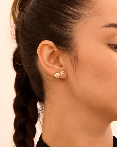 Beach Starfish Earrings – 14K Gold/White Gold Plated Seafish Shell Earrings, Coastal Beachy Summer Vacation Jewelry for Women4
