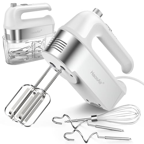 HaooAir 450W Elektrischer Handmixer, 5-Gang-Handmixer mit Messbecher-Aufbewahrungsbox, 5 Edelstahl-Zubehörteilen, Turbo-Funktion, Auswurftaste, Küchenmixer zum Backen und Kochen HaooAir 450W Elektrischer Handmixer, 5-Gang-Handmixer mit Messbecher-Aufbewahrungsbox, 5 Edelstahl-Zubehörteilen, Turbo-Funktion, Auswurftaste, Küchenmixer zum Backen und Kochen
