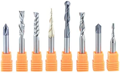 SpeTool CNC Router Bits Carving 8 Pcs Set for Wood Detail Profile V Groove Engraving Solid Carbide 1/4 Inch Shank