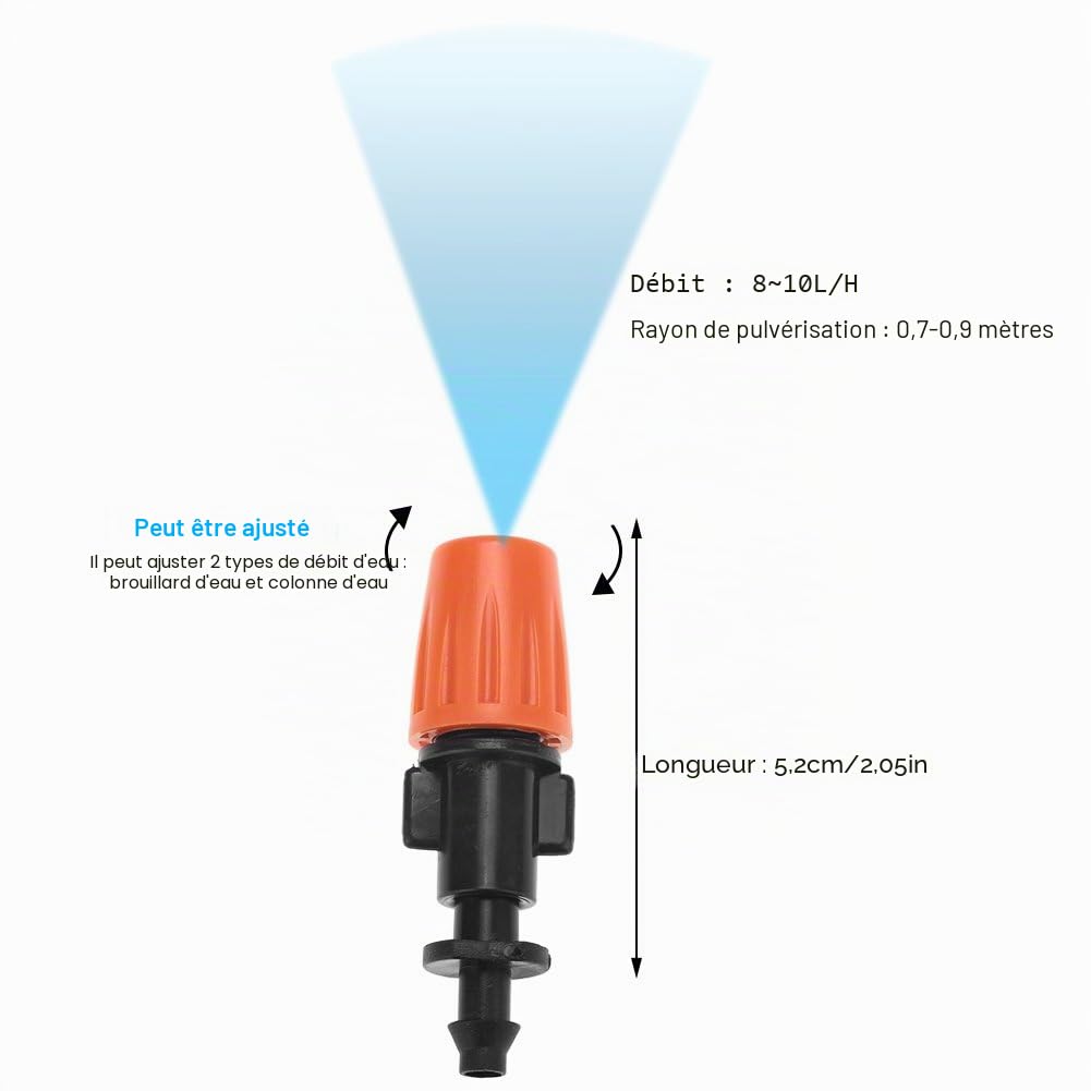 Hakeeta 50 Buses de brumisation pour Irrigation au Goutte-à-Goutte, atomiseur de tête d’arroseur, Buses de pulvérisation pour arrosage, 2 Modes réglables: Brouillard d’Eau et Colonne d’Eau