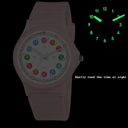 Kids Analog Watch Help Tell time，Waterproof Watch for Kids Boys Girls Ages 7-18，Soft Band Learning Time Teacher Easy to Read Analog Sport Outdoor Children Watches, Luminous Watch2