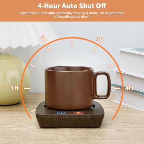 Image of VOBAGA Imitation Wood Grain Coffee Cup Warmer & Mug Warmer for Desk, Electric Coffee Warmer Plate with 3-Temp Settings for Tea, Cocoa, Milk with Auto Shut Off After 4 Hours, Coffee Gifts for Women Men