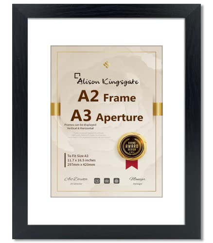 Alison Kingsgate Black A2 Frame with A3 Mount In Clear Perspex Front - Black A2 frame with Mount For A3 Print - Display Portrait or Landscape (A2 Frame With A3 Mount, Black)