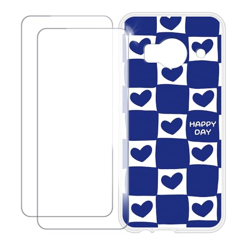 UOGNADGD Compatible with HTC One Me Case Colorful Custom Cover with 2 Pack Tempered Glass Screen Protectors - Shockproof Scratch-Resistant (Blue Heart)