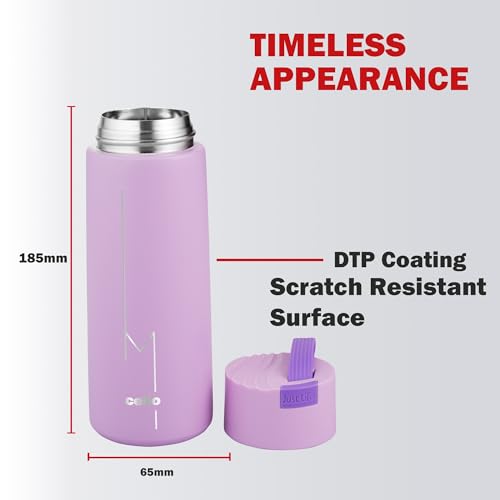 Image of CELLO Duke Insulated Stainless Steel Flask 365ml, Light Purple | Double Wall Insulated 24 Hours Hot and Cold Thermos Thermosteel Flask Water Bottle for School Gym Hiking Trekking Travel & Office Use