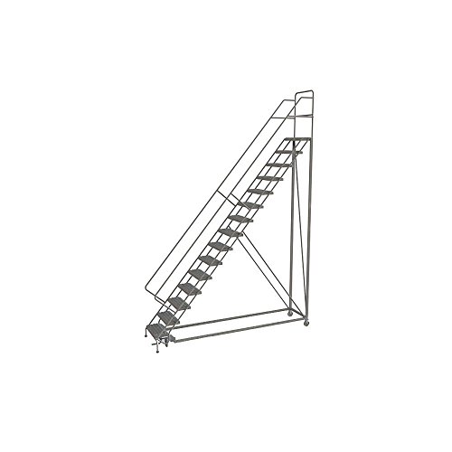 Image of Tri-Arc KDEC115242 15-Step Forward Descent Safety Angle Steel Rolling Industrial and Warehouse Ladder with Grip Strut Tread, 24-Inch Wide Steps