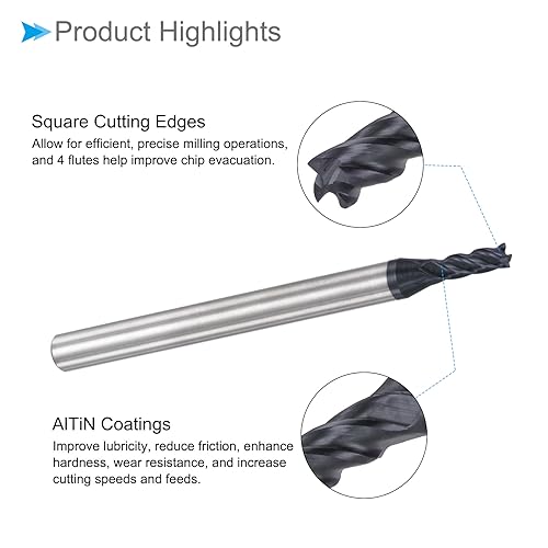CoCud Schaftfräser Vier Kanten Satz 2.5mm x 8mm Schneiden 4mm Schaft AlTiN Beschichtet P05 Karbid 4 Flöten CNC Router-Bits - (Anwendung: für Fräsen Edelstahl Gehärteter Stahl) 2Stk