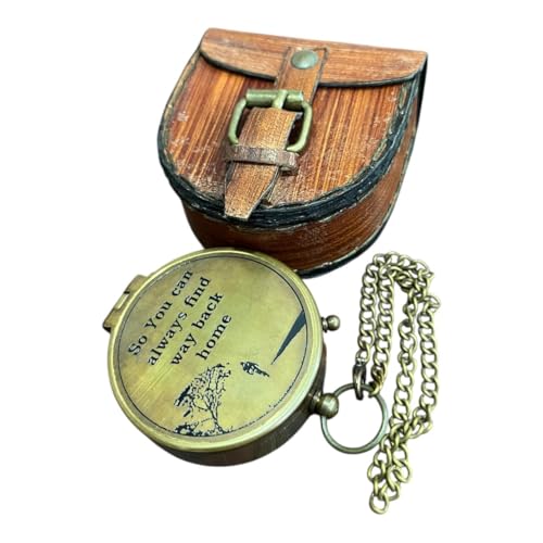 Brújula de Bolsillo de Latón Grabada con Caja de Madera miniatura 1