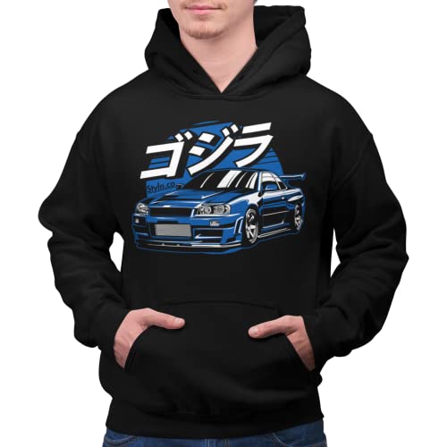Styln Nissan Gtr R34 Hoodie | Adult Unisex Car Truck Racing Hooded Sweatshirt (Medium) Black #TOP16