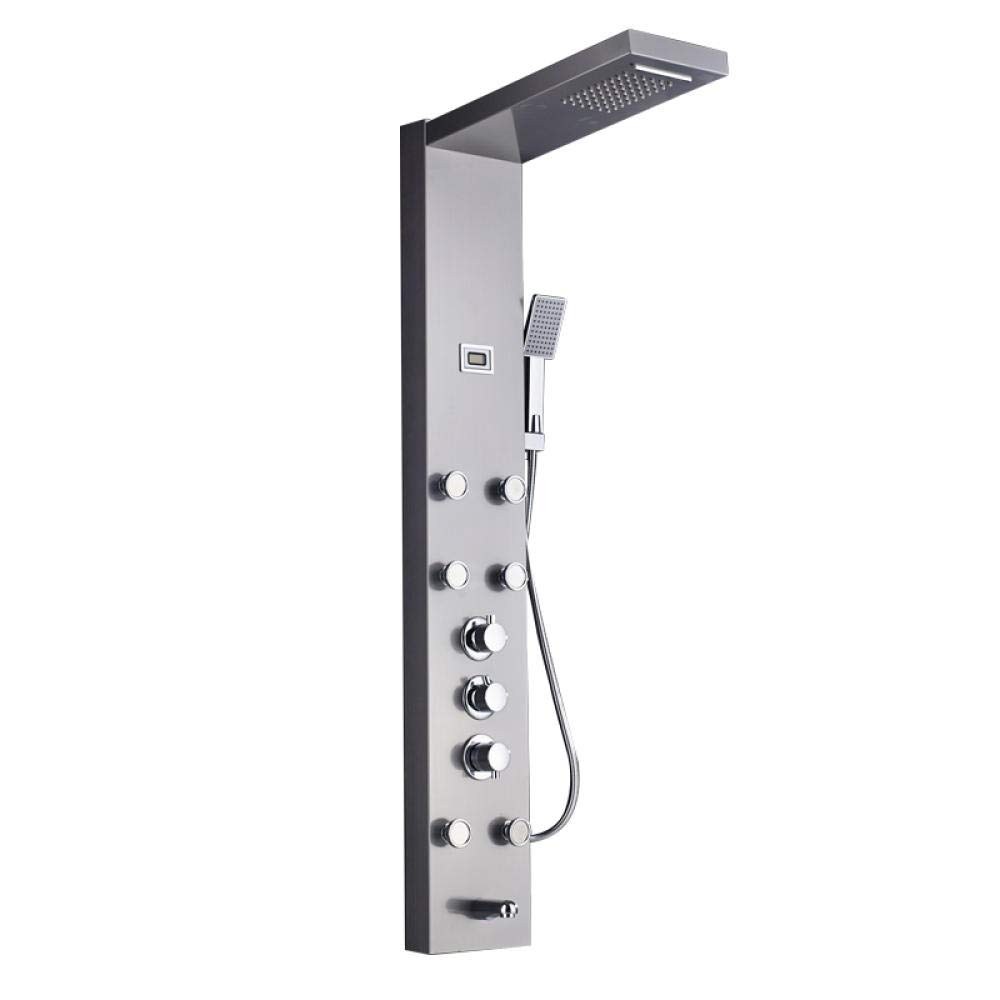 DFGHNBVC Rainfall Waterfall Shower Panel Massage Jets Shower Column Thermostatic Mixer Shower Faucet Tower Shower Tub Spout-Black,Brushed Nickel