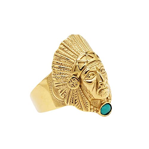 Image of HIJONES Unisex Stainless Steel Indian Chief Tribe Ring