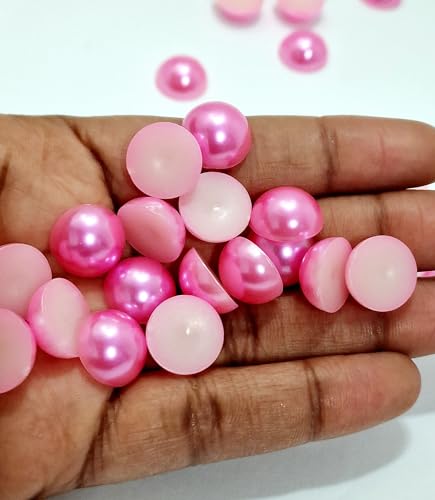 MajorCrafts 100pcs 14mm Flat Back Half Round Resin Pearls Arts and Crafts Embellishments (Rose Pink C22) - Image 3