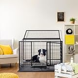 TactFire Hundekäfig hochbelastbar, Mobile Hundebox – 109x76x87 cm, 2 Türen, feststellbare Räder, herausnehmbares Tablett – Für Mittelgroße/Große Hunde – Schwarz